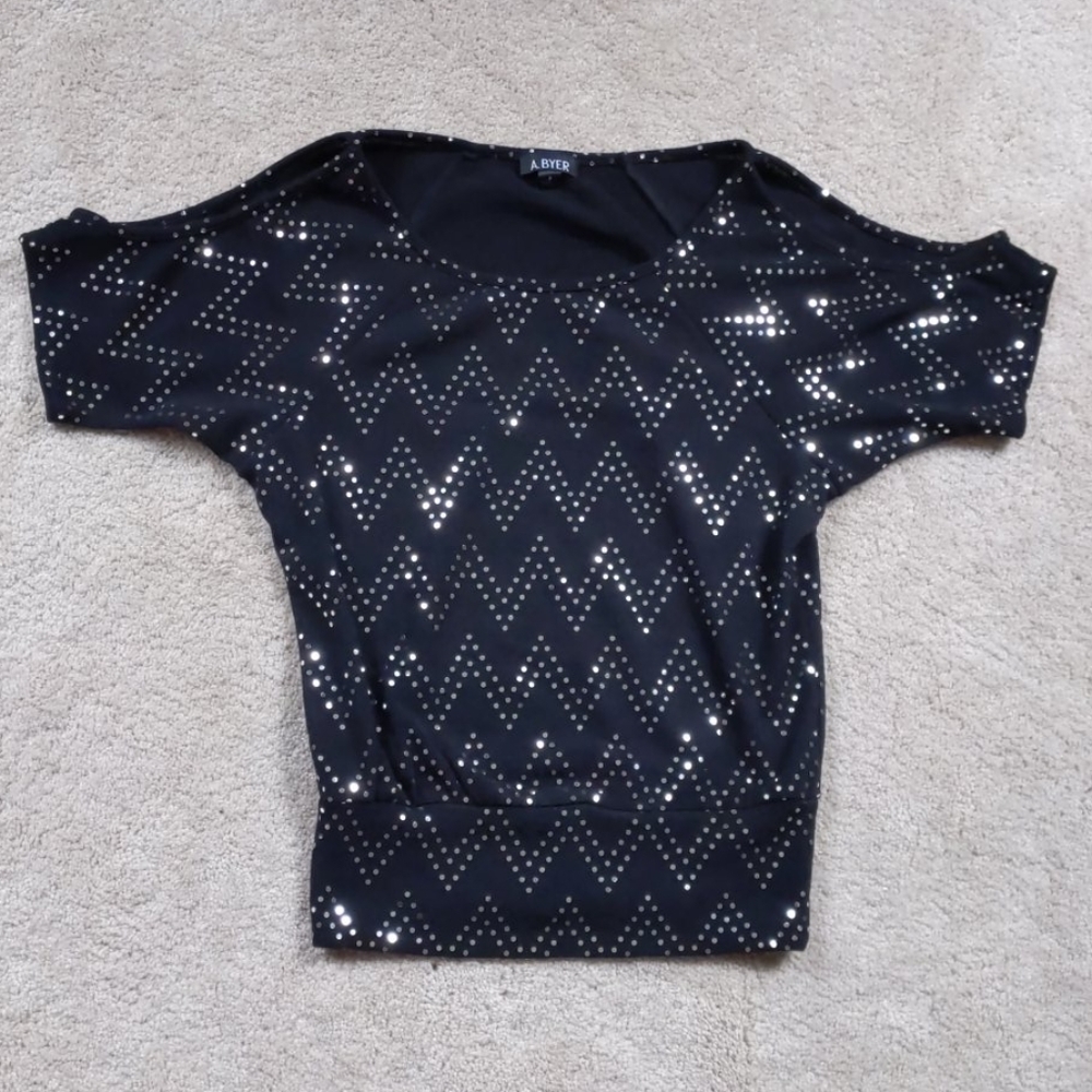 Cold Shoulder Black Sequin Top